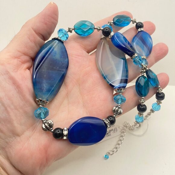 NWT Park Lane Cobalt Blue Agate Gemstone Necklace Silver Tone Box 20+2.5" Layer - Picture 11 of 13